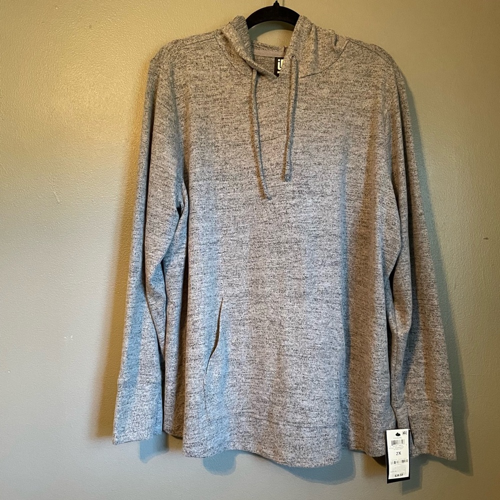 NWT Ideology 2X Storm Grey Super Soft Thumbhole Cowl Neck Long Sleeve Hoodie Top